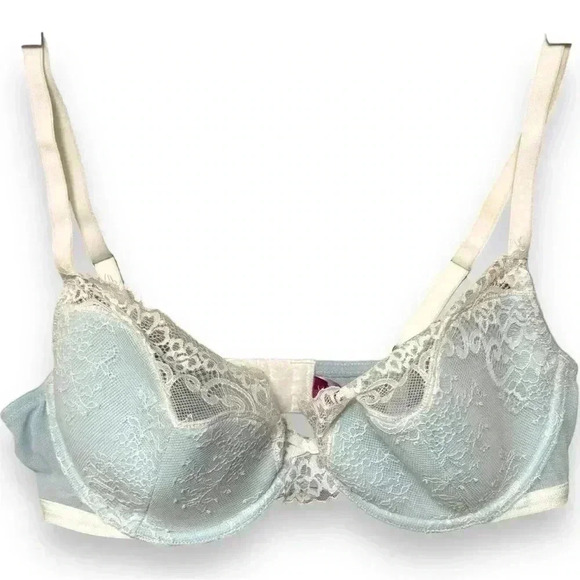 Adore Me Other - Adore Me NWT 36D Baby Blue and White Lace Evelyn Unlined Demi Bra Natural Shape